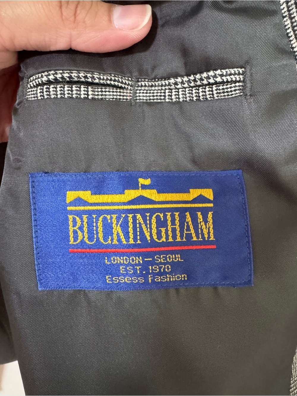 Vintage 93s Buckingham EssEss Samsung Wool Glen Plaid Double Breasted Blazer 40B - Picture 9 of 10